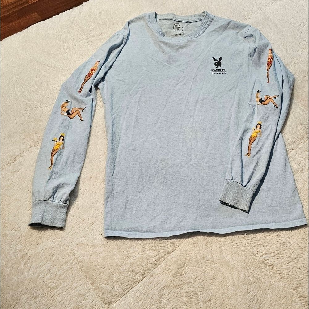 Playboy Light Blue Graphic Long Sleeve Shirt Size Small - Picture 3 of 4